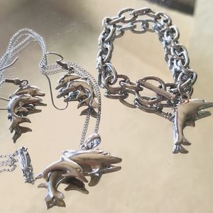 Sterling Silver 5 PC Dolphin jewelry (bracelet not SS)